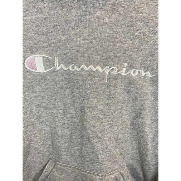 Champion Sweater Boys Large Gray Pullover Logo Hooded Sweatshirt Kids Youth - Picture 2 of 8